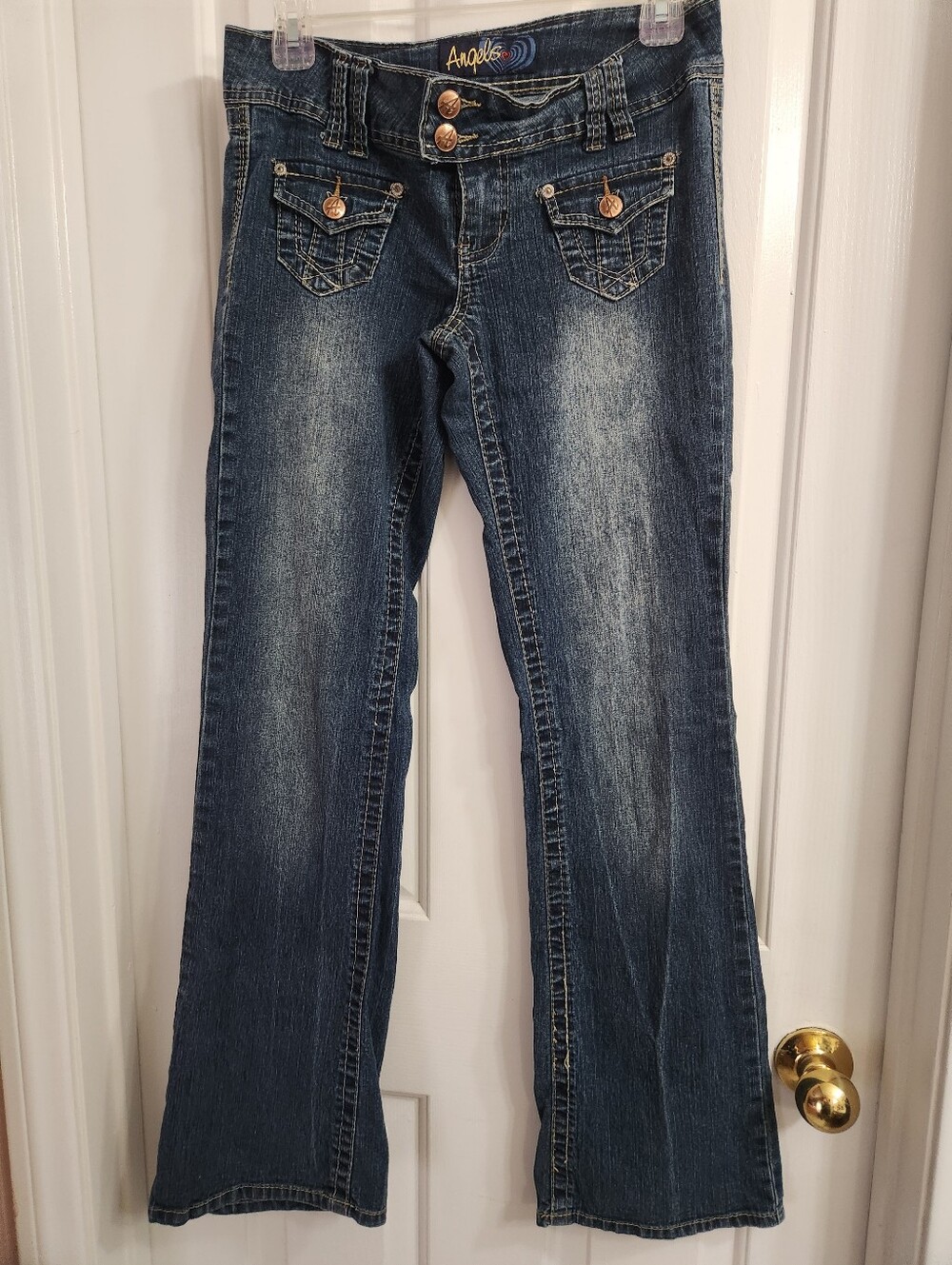 Dark Blue Flare Y2K Faded Angels Jeans
